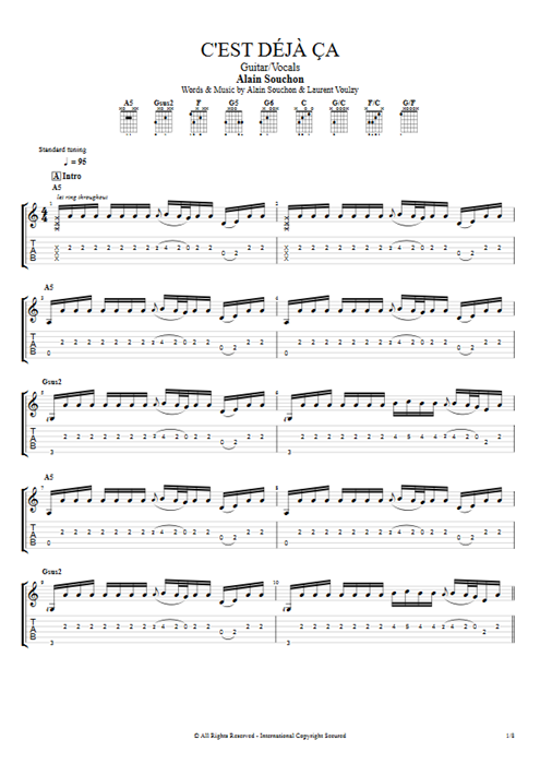 C'est déjà ça Alain Souchon guitar pro tab AGuitar Guitar & Vocals mysongbook