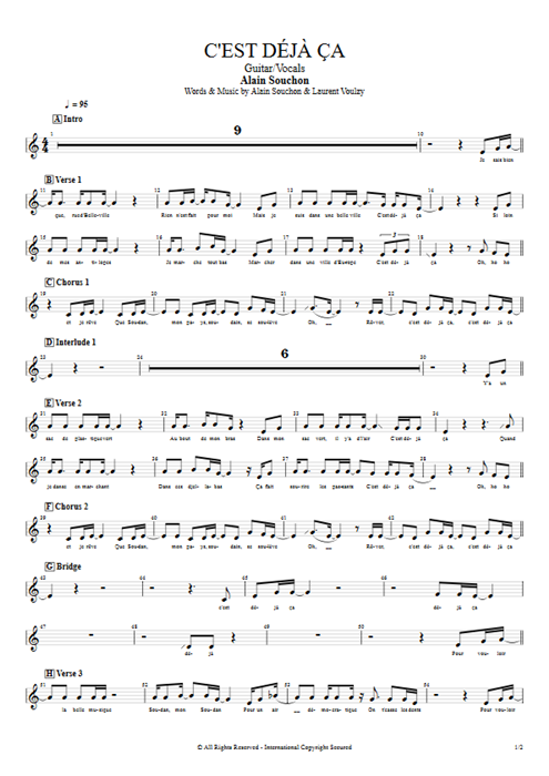C'est déjà ça Alain Souchon guitar pro tab Vocals Guitar & Vocals mysongbook