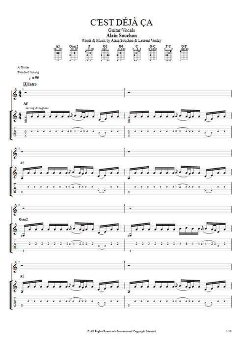 C'est déjà ça Alain Souchon guitar pro tab Full Score Guitar & Vocals mysongbook