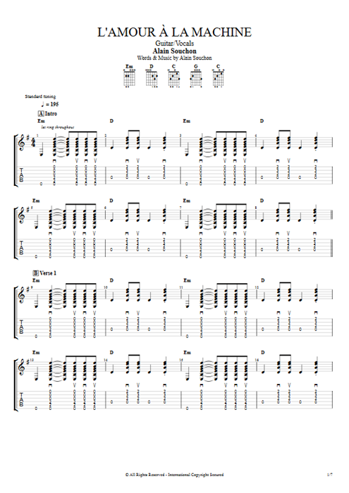 L'amour à la machine Alain Souchon guitar pro tab AGuitar Guitar & Vocals mysongbook