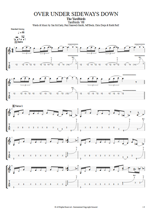 Over Under Sideways Down The Yardbirds guitar pro tab EGuitar Full Score mysongbook