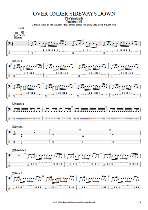 Over Under Sideways Down The Yardbirds guitar pro tab ABass Full Score mysongbook