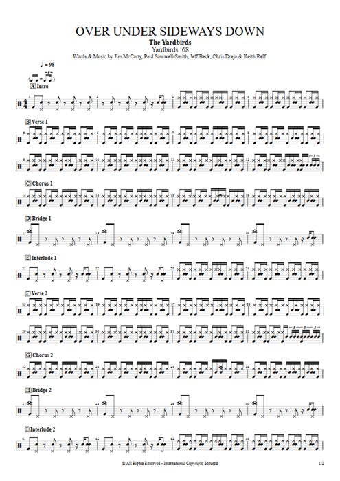 Over Under Sideways Down The Yardbirds guitar pro tab Drums Full Score mysongbook