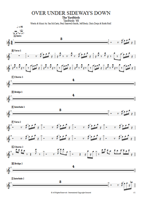 Over Under Sideways Down The Yardbirds guitar pro tab Harmonica Full Score mysongbook