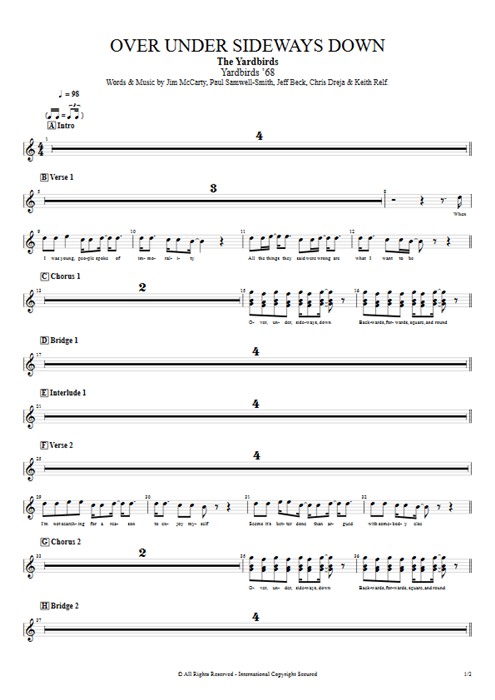 Over Under Sideways Down The Yardbirds guitar pro tab BackVoc Full Score mysongbook