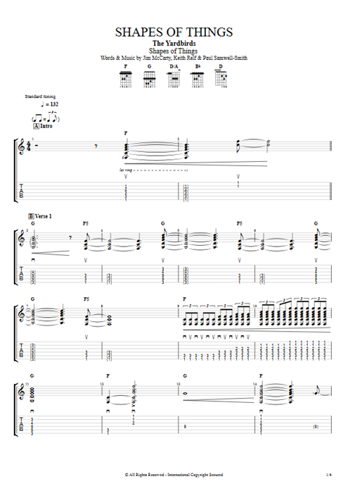 Shapes of Things The Yardbirds guitar pro tab EGuitarII Guitars, Bass & Backing Track mysongbook