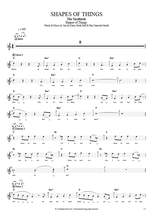 Shapes of Things The Yardbirds guitar pro tab Vocals Guitars, Bass & Backing Track mysongbook