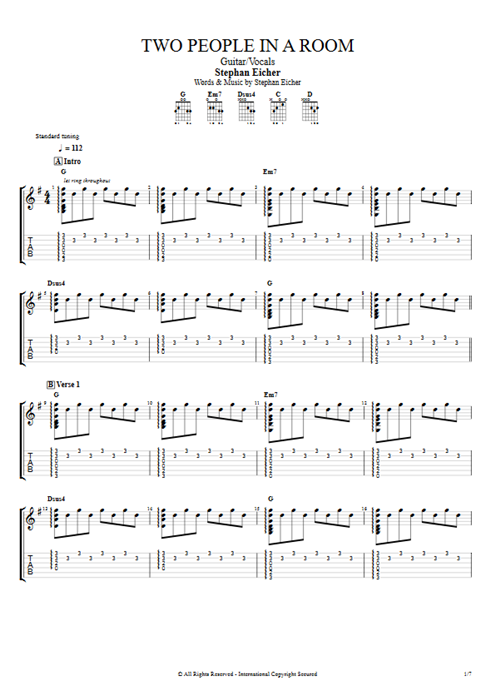 Two People in a Room Stephan Eicher guitar pro tab AGuitar Guitar & Vocals mysongbook