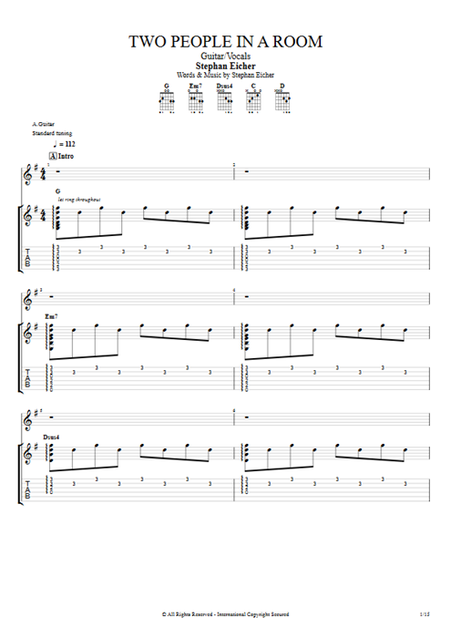 Two People in a Room Stephan Eicher guitar pro tab Full Score Guitar & Vocals mysongbook