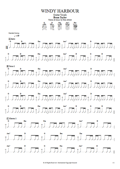 Windy Harbour Bram Taylor guitar pro tab AGuitar Guitar & Vocals mysongbook
