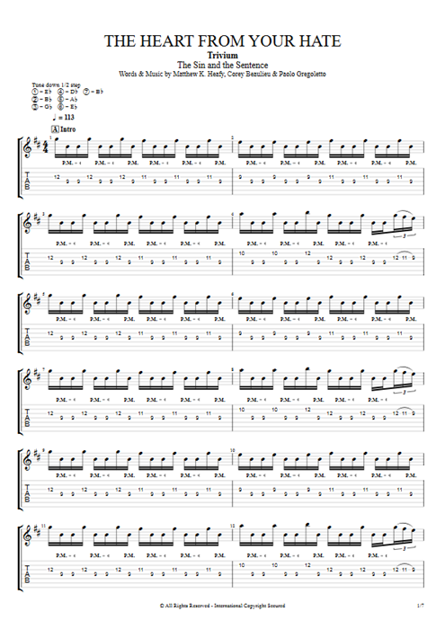 The Heart from Your Hate Trivium guitar pro tab EGuitarIII Full Score mysongbook