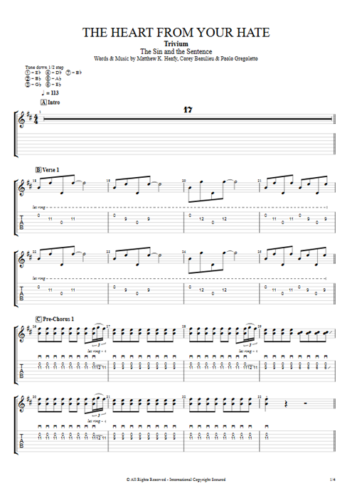 The Heart from Your Hate Trivium guitar pro tab EGuitarIV Full Score mysongbook