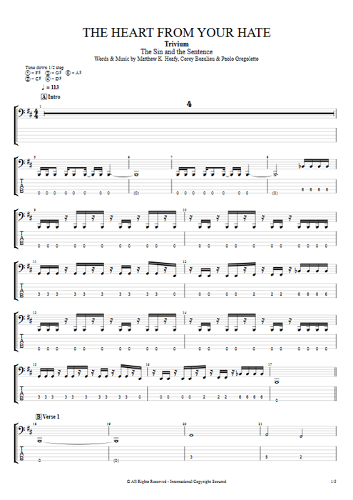 The Heart from Your Hate Trivium guitar pro tab EBass Full Score mysongbook