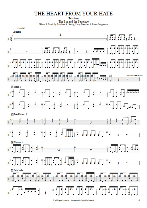 The Heart from Your Hate Trivium guitar pro tab Drums Full Score mysongbook