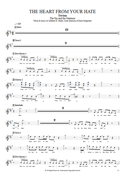 The Heart from Your Hate Trivium guitar pro tab BackVocI Full Score mysongbook