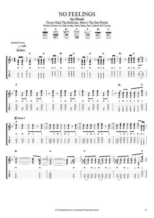 No Feelings Sex Pistols guitar pro tab EGuitarI Guitars, Bass & Backing Track mysongbook