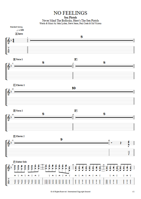 No Feelings Sex Pistols guitar pro tab EGuitarII Guitars, Bass & Backing Track mysongbook