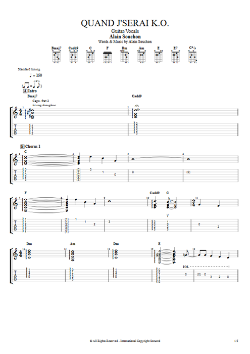 Quand j'serai K.O. Alain Souchon guitar pro tab AGuitar Guitar & Vocals mysongbook