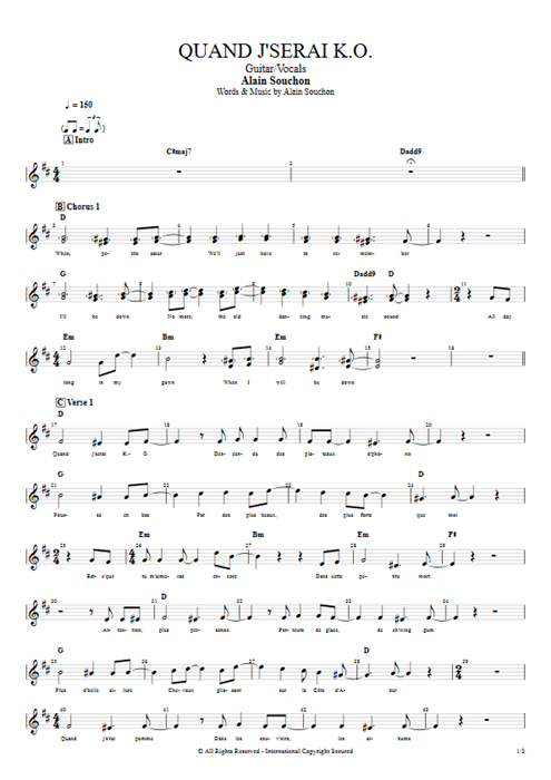 Quand j'serai K.O. Alain Souchon guitar pro tab Vocals Guitar & Vocals mysongbook