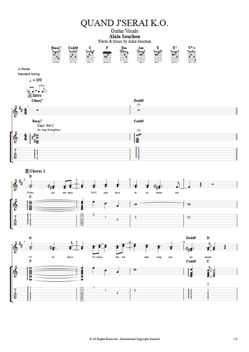 Quand j'serai K.O. Alain Souchon guitar pro tab Full Score Guitar & Vocals mysongbook