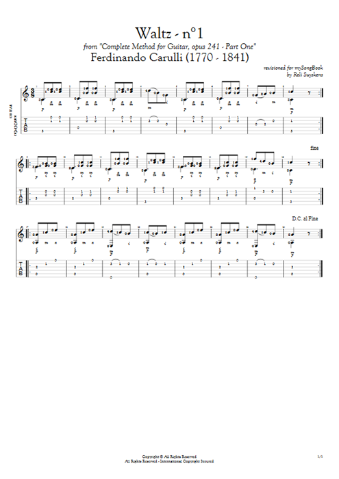 Opus 241 Part One Waltz N°1 Ferdinando Carulli guitar pro tab AGuitar Solo Guitar mysongbook