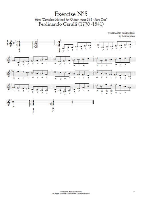 Opus 241 Part One Exercise N°5 Ferdinando Carulli guitar pro tab AGuitar Solo Guitar mysongbook