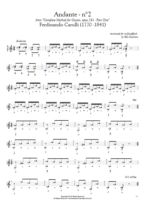 Opus 241 Part One Andante N°2 Ferdinando Carulli guitar pro tab AGuitar Solo Guitar mysongbook