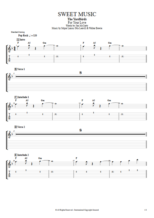 Sweet Music The Yardbirds guitar pro tab EGuitarI Full Score mysongbook