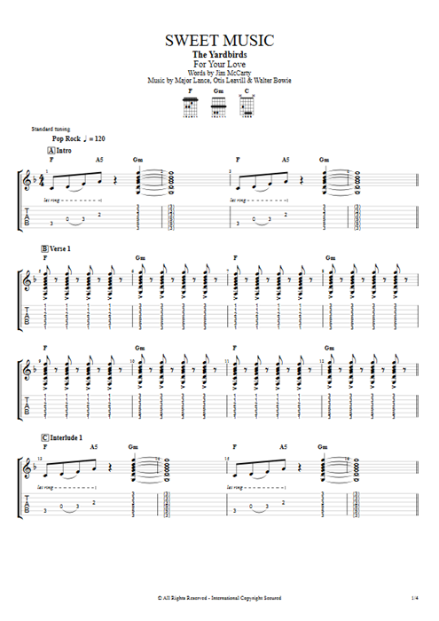 Sweet Music The Yardbirds guitar pro tab EGuitarII Full Score mysongbook