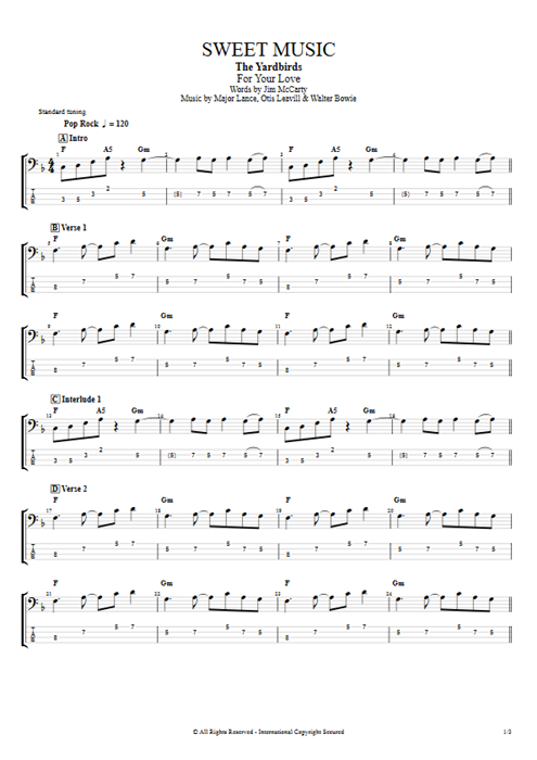 Sweet Music The Yardbirds guitar pro tab ABass Full Score mysongbook