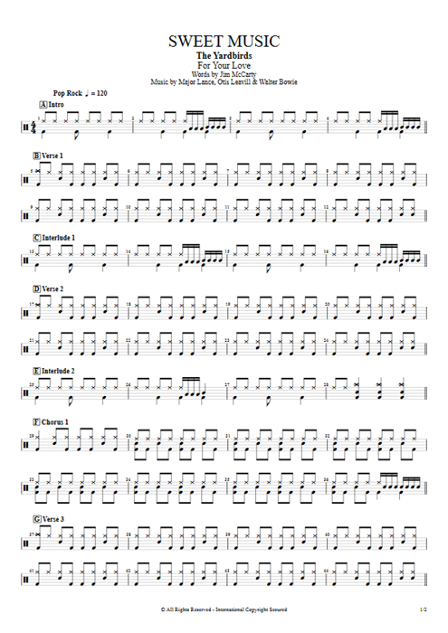 Sweet Music The Yardbirds guitar pro tab Drums Full Score mysongbook