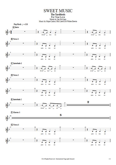 Sweet Music The Yardbirds guitar pro tab BackVoc Full Score mysongbook