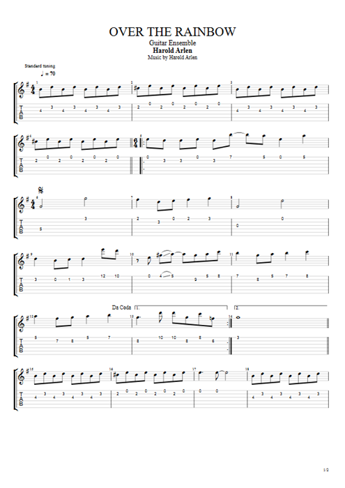 Over the Rainbow Harold Arlen guitar pro tab AGuitarI Guitar Trio mysongbook