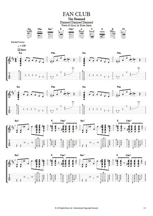 Fan Club The Damned guitar pro tab EGuitarI Full Score mysongbook