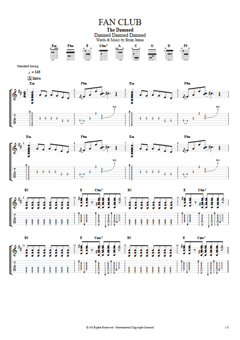 Fan Club The Damned guitar pro tab EGuitarII Full Score mysongbook