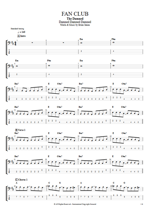 Fan Club The Damned guitar pro tab EBass Full Score mysongbook