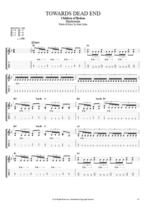 Towards Dead End Children of Bodom guitar pro tab EGuitarII Full Score mysongbook