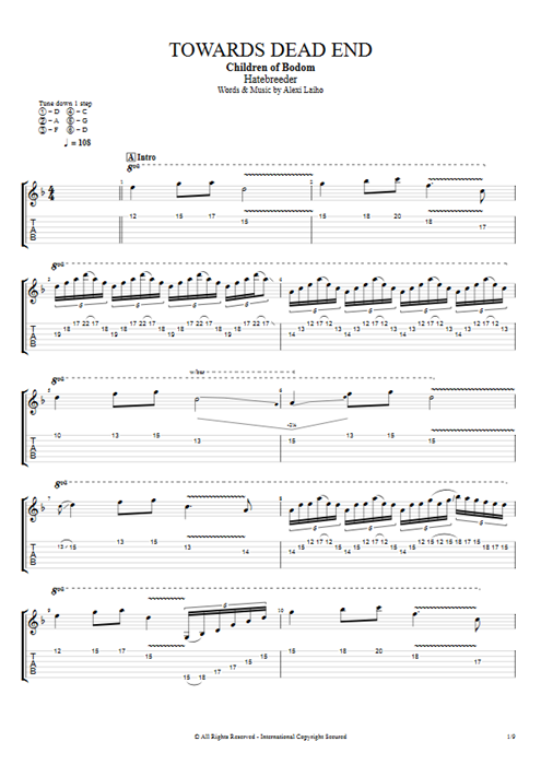 Towards Dead End Children of Bodom guitar pro tab EGuitarIII Full Score mysongbook