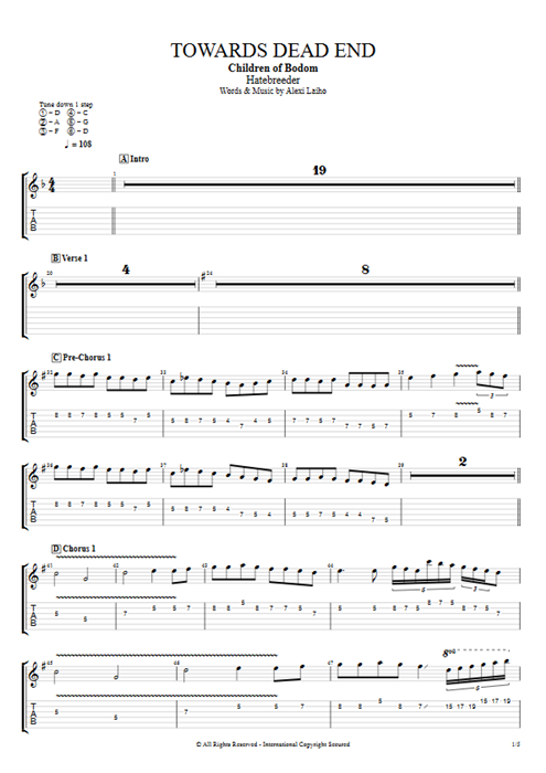 Towards Dead End Children of Bodom guitar pro tab EGuitarIV Full Score mysongbook