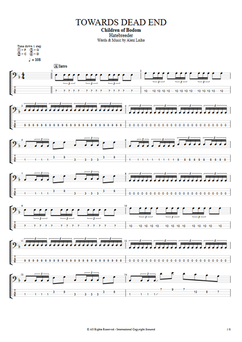 Towards Dead End Children of Bodom guitar pro tab EBass Full Score mysongbook