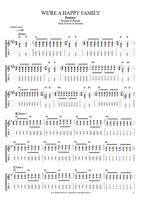 We're a Happy Family Ramones guitar pro tab EGuitarII Full Score mysongbook
