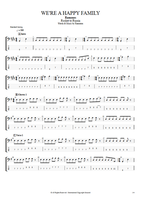 We're a Happy Family Ramones guitar pro tab EBass Full Score mysongbook