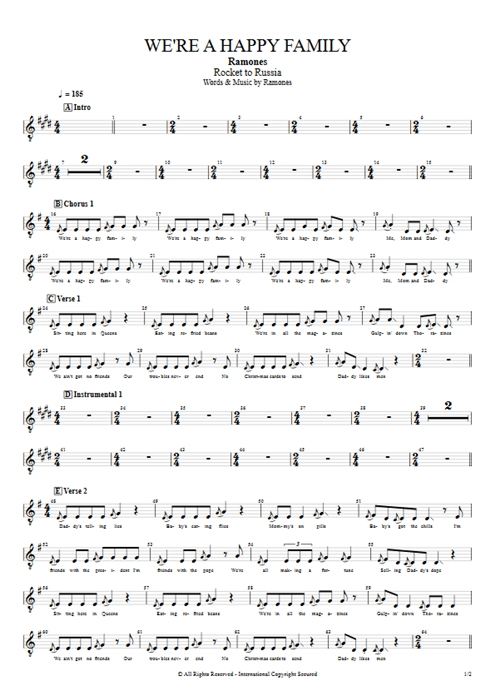 We're a Happy Family Ramones guitar pro tab Vocals Full Score mysongbook