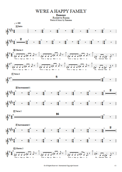We're a Happy Family Ramones guitar pro tab BackVoc Full Score mysongbook